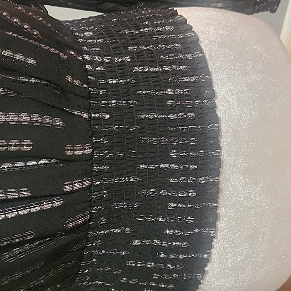 Express Black with Silver Thread Smocked Waist Full Sleeve Blouse - Size XS - Picture 7 of 12